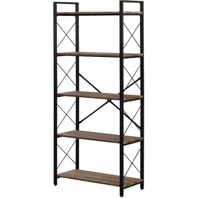 China Easy Bookcase and Shelves Rustic 5-Tier Vintage Wood and Metal Shelving Unit Display Rack and Storage Organizer for sale