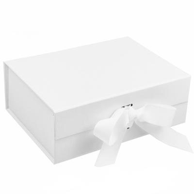 China Custom Logo Print Luxury Magnetic White Recyclable Cardboard Bridesmaid Gift Boxes Packaging Folding Paper Boxes With Ribbon Closure for sale