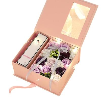 China Recycled Materials Happy Birthday Gift Packaging Box Flower Gift Custom Paper Boxes With Plastic Window for sale