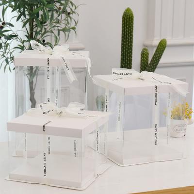 China Recycled Materials Custom Square Cake Box Pet PVC Luxury White Clear Wedding Birthday Party Gift Box for sale