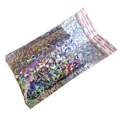 China Custom Recyclable Logo Printing Shipping Cosmetics Bag Waterproof Holographic Foil Coating Bubble Mail Delivery Bag For Clothing for sale