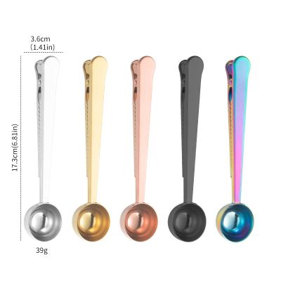 China Hot Sustainable Amazon Two-in-One Multifunctional Sealing Stainless Steel Clip Spoon Clip Milk Powder Doser Teaspoon Clip for sale