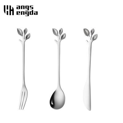 China Creative Viable Stainless Steel Spoon Branch Leaves Spoon Fork Teaspoon Christmas Gifts Decoration Kitchen Accessories Tableware for sale