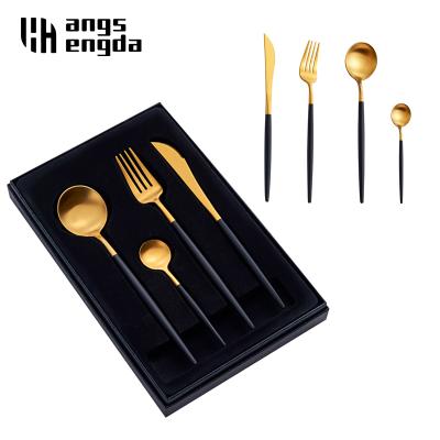 China Amazon Viable Hot Selling Utensils Knife Spoon Fork Camping Teaspoon Set Stainless Black Gold Flatware Set Flatware Sets for sale