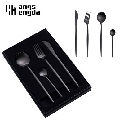 China Stainless Steel Matte Drawing Black Flatware Set from Amazon Matte Black Matte Cutlery Set 304 hot viable wholesale for sale