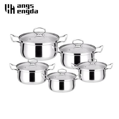 China Stock Amazon Cookware Set Stainless Steel 5pcs Cookware Kitchen Set Five-Piece Pot Gift Viable Milk Pot Cookware Set for sale