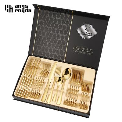 China Amazon Sustainable Hot Sale Metal Dinnerware 24 Pieces Knife Spoon Forks Sets Flatware 304 Stainless Steel Cutlery Set With Gift Box for sale