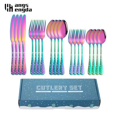 China 20PCS Stainless Steel Cutlery Dinner Set Knife Fork Spoon Silverware Kitchen Dinnerware Set Viable Christmas Gift Box for sale