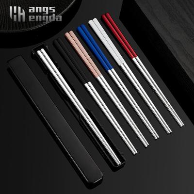 China Amazon Hot Viable 304 Stainless Steel Chopsticks Storage Box Foldable Student Go To Work Net Red Creative Portable Chopsticks Set for sale