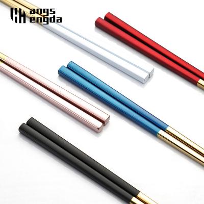 China Viable Personalized Reusable Japanese Korean 18/10 Stainless Steel Wedding SUS304 Stainless Steel Colorful Handle Metal Chopsticks for sale