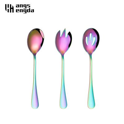 China Wholesale Viable 3 PCS Stainless Steel Cutlery Set Serving Spoon Set Spoons Gold Colored Unique Salad Spoon Fork for sale