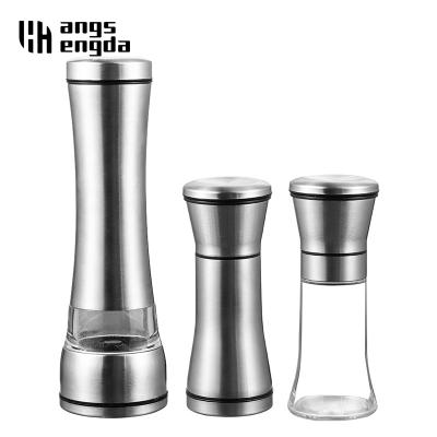 China Viable Supplier Manual Amazon Stainless Steel Pepper Salt Mill Wholesale Glass Salt Pepper Grinder Set for sale