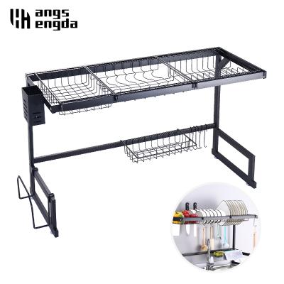 China 24-35 Stainless Steel Kitchen Shelf Workable Over The Sink Organizer Dish Rack Drying Rack Draining Shelf Storage Countertop Organizer for sale