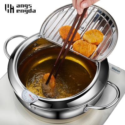 China Wholesale High Efficiency.Clean.Health Thermometer Japanese Style Non-Stick Tempura French Fries With Oil Drain Rack 304 Stainless Steel Deep Fryer PO for sale