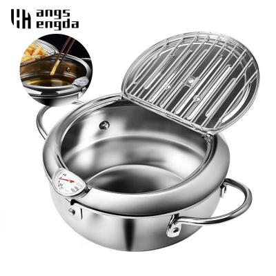 China Fried Japanese Deep Frying Pot with Thermometer and Lid 304 Stainless Steel Kitchen Chicken Pot Cooking Tools Tempura Fryer Pan for sale