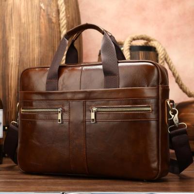 China Storage Design Soft Sided Waterproof Coffee Men Briefcase Laptop Handbag Business Genuine Leather Bag for sale