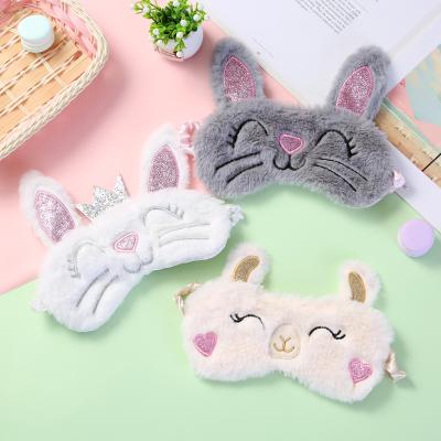 China Dark Circles Wholesale Shading Plush Rabbit Cartoon Alpaca Large Sleeping Ears Pink Strabismus Eye Mask for sale