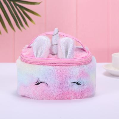 China Fashion \ Cute Standing Unicorn Polyester Large Capacity Cosmetic Bag Comfortable \ Durable Kids Storage Plush Color for sale