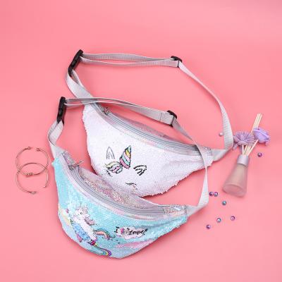 China Other Exported Kids Unicorn Waist Bag For Girls Fanny Pack Cartoon Printing Fashion Sequins Good Quality for sale