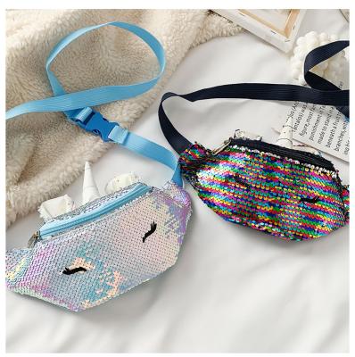 China Fashion Cartoon Sequin Mountaineering Outdoor Shoulder Bag\Comfortable Children Fashion\Durable Unicorn Color Waist Bag Cute for sale