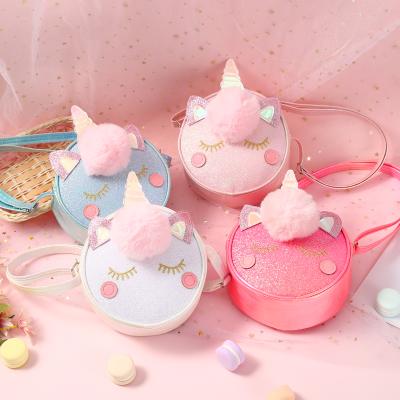 China Mini Cute Rainbow Unicorn Plush Round Kids Girls Purse Zipper 3d Others Shoulder Bag for sale