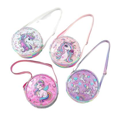 China Fashion PU Cartoon Unicorn Messenger Child Girl Student Sequined Shoulder Bag\new comfortable size\durable glitter rainbow glitter for sale