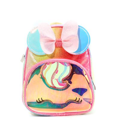 China The Other Fashion Leisure Bowknot Cartoon Color Backpack Large Capacity Laser Unicorn School Bag for sale