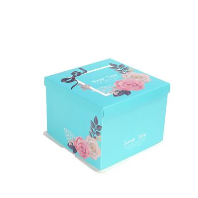 China Recycled Materials 2021 New Design Retro Cake Box Birthday Cake Blue Printed Paper Boxes for sale