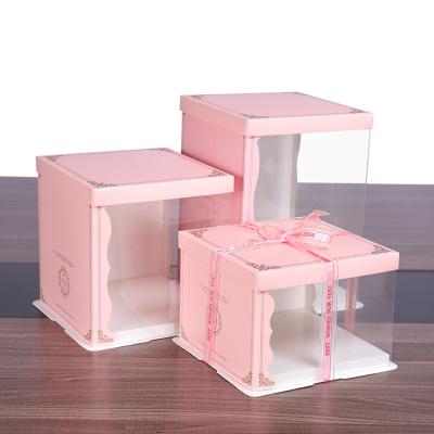 China Recycled Materials Factory Selling Food Grade Wedding Square Pet Cake Boxes Transparent Custom Cake Box for sale