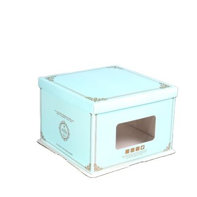 China Recycled Materials 2021 Retro Fashion Blue Clear Window Cake Boxes Cake Packaging Boxes for sale