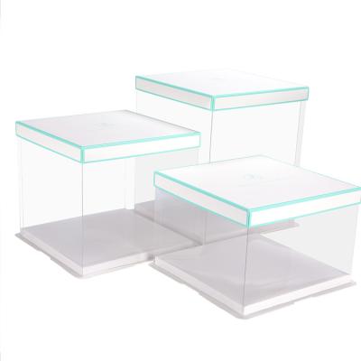 China Recycled Materials 2021 Large Border Blue White Lid Lid Layer Cake Box Ice Cream Transparent Plastic Clear Cake Boxes for sale