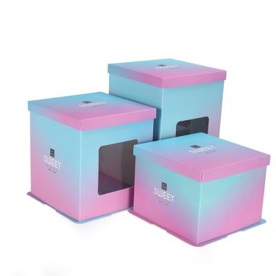 China 2021 Hot Sale Recycled Materials Factory Blue And Pink Bulk Square Mini Cake Box Cake Box White Cake Boxes With Window for sale