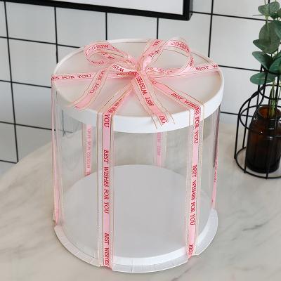 China Recycled Materials Clear Pink Plastic Transparent Paper Window Box Foldable Cake Round Cake Cheesecake Boxes for sale