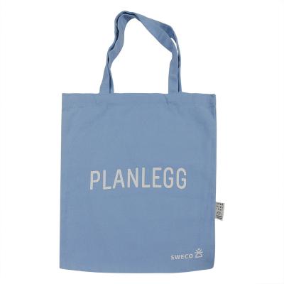 China Reusable Custom logo high quality small fresh shopping party birthday small blue 12oz cotton Korean tote bag for sale