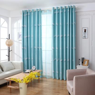 China New Modern Blue Blackout Design Flower Printed 100%Polyester Window Curtain For Kid for sale