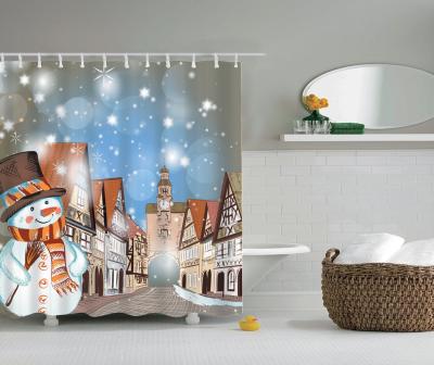 China 4 PCS Wholesale Custom Made European Style Printed Waterproof Polyester Christmas Bathroom Shower Curtain for sale