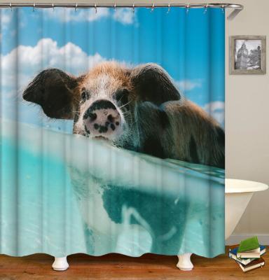 China Custom Printed Waterproof Decorative Bathroom Polyester Ocean Shower Curtain Manufacturer With Hooks Viable for sale