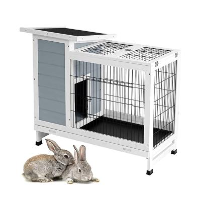 China Windproof Rabbit Hutch Indoor Outdoor Bunny House, 2 Story Guinea Pig Cages Wooden Rabbit Cage For Outdoor Small Animal Cage With Trays for sale