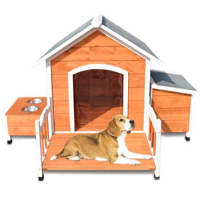 China Wooden Outdoor Kennel Windproof Kennel Cages Portable Pet Houses With Dog Bowl for sale