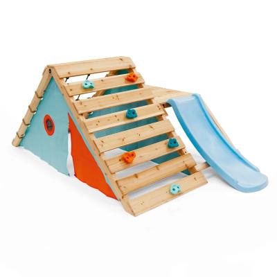 China Modern Indoor and Outdoor Playground Toddler Climbing Wooden Frames with Baby Slide and Plastic Swing Climb Rope Ladder for sale