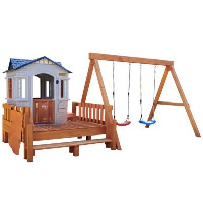 China Modern Outdoor Multifunctional 4 Kids Cottage Play Set and Wooden Swing Set for Playground and Backyard for sale