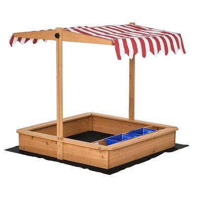 China Modern Simple Kids Wooden Sandbox Kids Sand Outdoor Play Station With Cover Adjustable Bottom Liner Height Plastic Seat Basins for sale