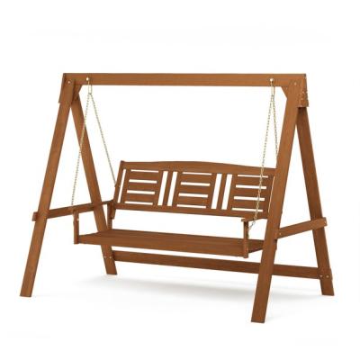 China Modern Outdoor Manufactured Hardwood 3 Seater Swing Bench With A Frame Stand For Backyard Garden Or Patio for sale