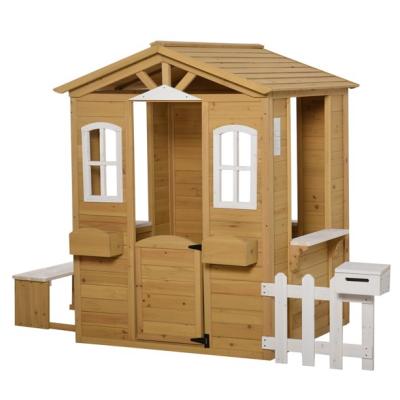 China Easily Assembled Outdoor Playhouse For Kids Wooden Cottage With Working Doors Windows And Mailbox for sale