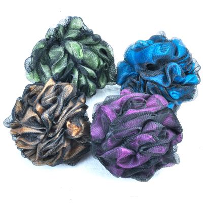 China All Natural Three Color PE Mesh / Net Bath Shower Blast Sponge Flower Ball for sale