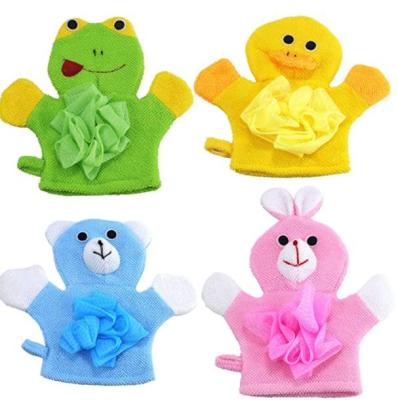 China All Natural Baby Kids Bath Shower Glove Bath Sponge Hand Puppet Bath Wash Mitt Towel With Animal Design-Rabbit/Frog/Bear/Duck for sale