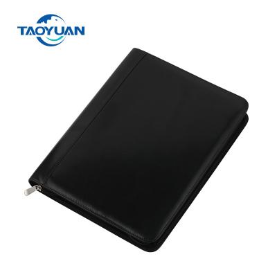 China Classics Simple Office Black Endurable Leather Folder With Pen Loop Notepad Tablet Holders And Card Holders for sale