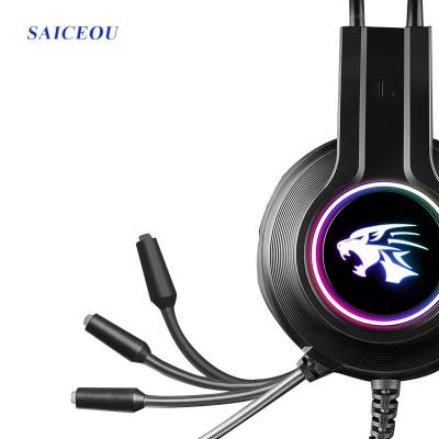 China Gaming Double Jack Headphones Perfect Sound Headset 3.5mm Earphone With Rotate MIC RGB Senven LED Light For PS4 LE PC Xbox for sale