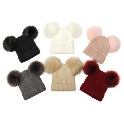 China 2021 Pure New Color COMMON Velvet Mother Baby Children's Winter Knit Hat Cap for sale