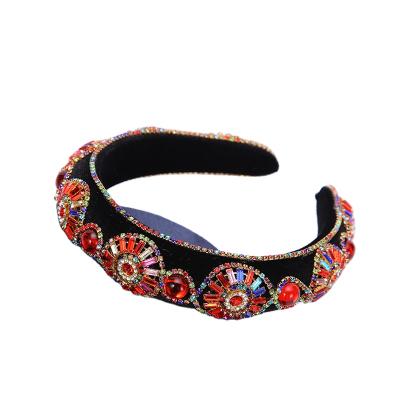 China 2021 DE LUXE New Barqoue Big Sonte Glass Headband For Women Girls Hair Accessories Rhinestone Headband for sale